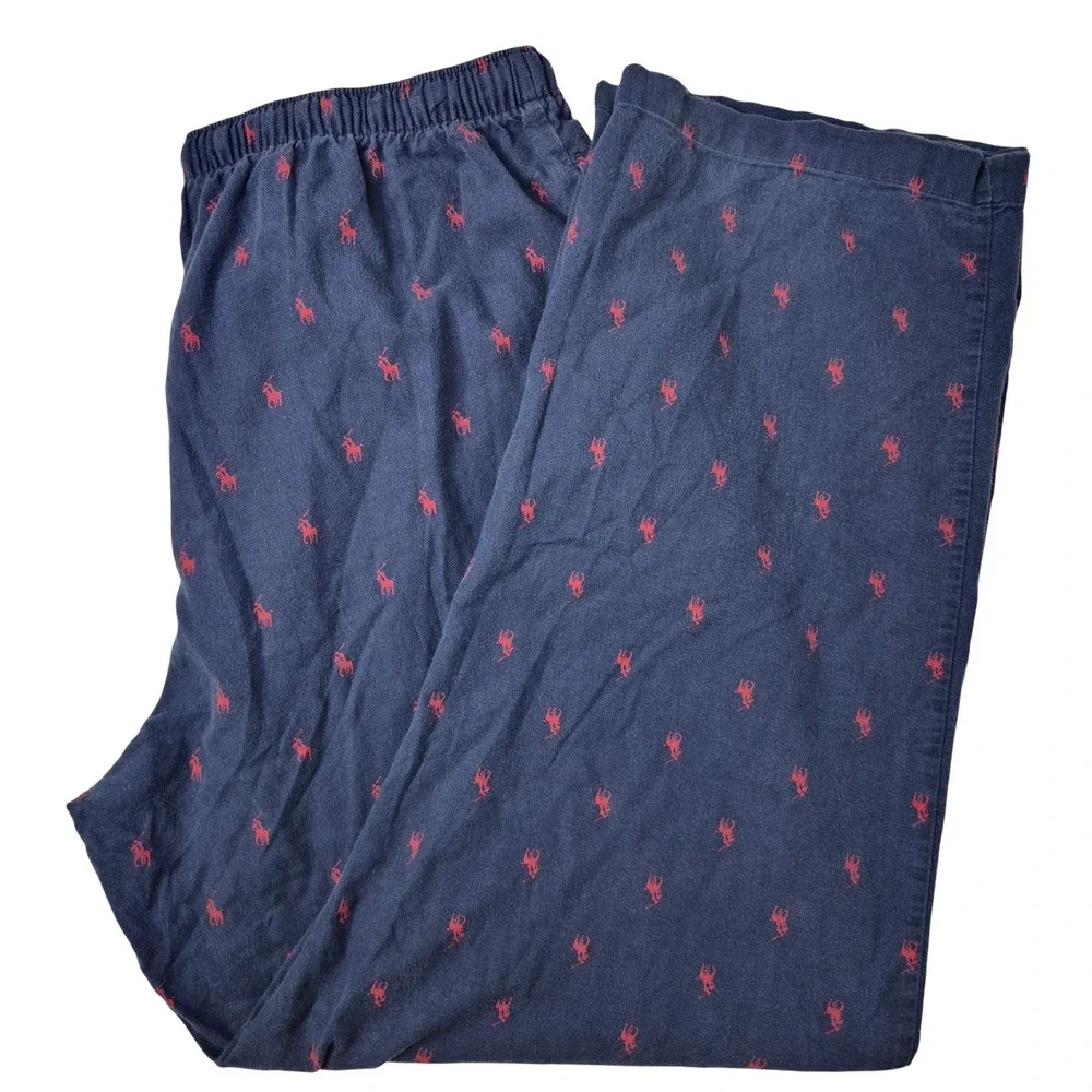 Polo Ralph Lauren Pajama Pants Mens Medium Blue Red Pony All Over Print Lounge‎